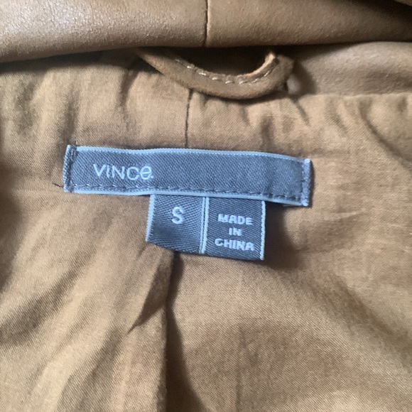 $995 Womens VINCE Scuba Distressed Tan/Brown Leather Moto Jacket Size Small - Picture 8 of 11